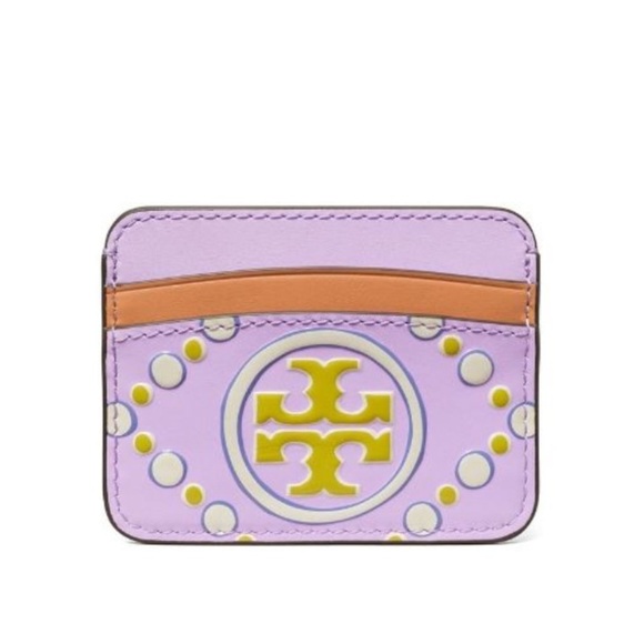 Tory Burch T Monogram Contrast Embossed Card Case Lavender New Ivory Purple - Picture 8 of 8